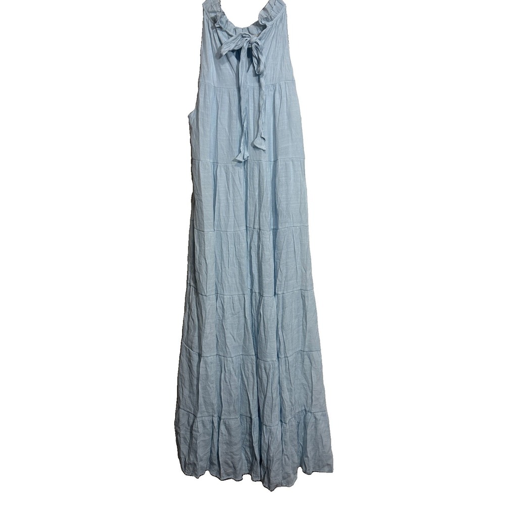 Indigo Soul Light Blue Multi Tiered Tie Neck Maxi Dress Romantic Fairycore Large - Picture 5 of 6